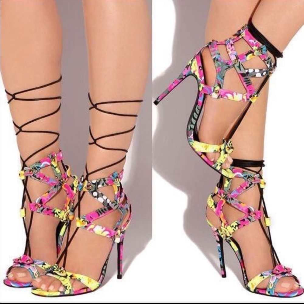 Cross Strap LaceUp Sandal Heels